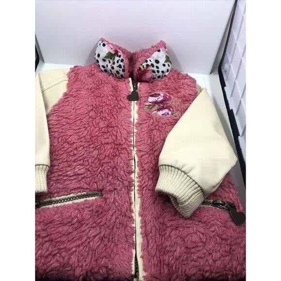 Betsey Johnson Other - Betsey Johnson Faux Fur Faux Leather Bomber Jacket - Pink/tan, Sz 18mo